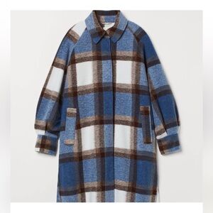 H&M BLUE BROWN WHITE BUTTON UP WOOL BLEND WOMEN’S OVERSIZED SHACKET SZ XS